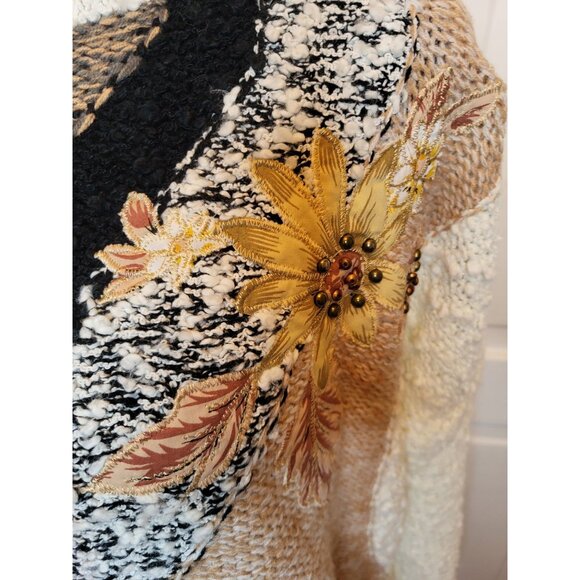 Vintage 80's Embroidered Beaded Popcorn Stitch Floral  Sweater 22 Cottage Glam - Picture 6 of 9